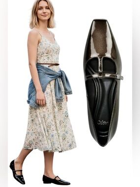 Franco Sarto Carmela Gunmetal Grey Patent Leather Mary Jane Flats